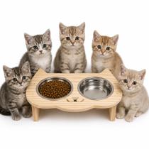 Comedouro Elevado Gato Gatinho Em Madeira e Inox 2 Potes Comedouro Elevado Gato Gatinho Em Madeira e Inox 2 Potes