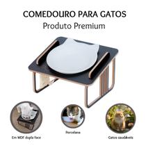 Comedouro Elevado Inclinado Unitário para Gatos com Tigela de Porcelana Bastet Design for Cats