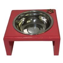 Comedouro Elevado Individual Rosa P Madeira Pinus Tigela de Inox Pequeno Porte Sivas Pet