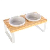 Comedouro elevado Mádela duplo P branco porcelana cachorro gato