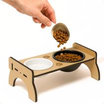 Comedouro Elevado Mdf para Pets Gatos e Cachorros Pequeno Porte Pote para Raçao e Agua Tigela