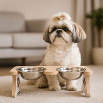 Comedouro elevado para gatos com tigela inox