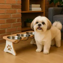 Comedouro elevado para gatos com tigela inox