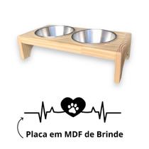 Comedouro Elevado para Gatos e Cachorro Pequeno Porte Agua e Ração 2 Potes com base em madeira - Wood Shop