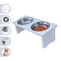 Comedouro Elevado Pet Cachorro MDF Duo - Inox