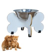 Comedouro Elevado Pet Gato Cachorro MDF Modelo Osso 15 cm - Inox