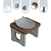 Comedouro Elevado Pet MDF Gato - Porcelana Felino