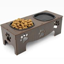 Comedouro Elevado Pet MDF Pintado Pequeno Porte Confortável Higiênico Cães Gatos