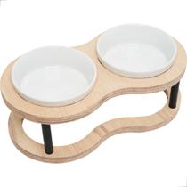 Comedouro Elevado Porcelana P Duplo Para Cachorro E Gato Marrom Claro