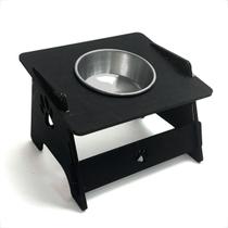 Comedouro Elevado Suspenso Preto Mdf Gato Cachorro Bebedouro Pet