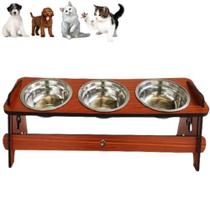 Comedouro Elevado Triplo Para Cães e Gatos