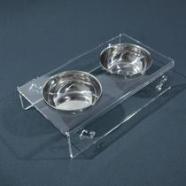 Comedouro em Acrílico Cristal com Tigela de Inox para Pets