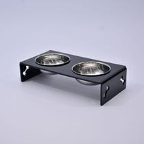 Comedouro em Acrílico Preto com Tigela de Inox para Pets