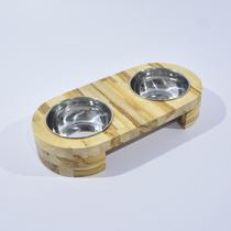Comedouro em Madeira Teca com Tigela de Inox para Pets