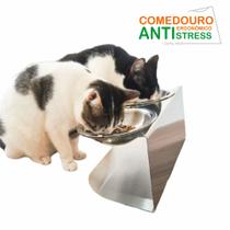 Comedouro Ergonômico Elevado para Gatos 100% Inox (Duplo) - AntiStress, AntiQueda, Mais Durável