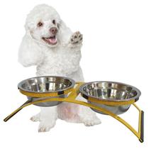 Comedouro Ferro Cachorro Coelho Mini Duplo Inox - Amarelo
