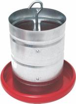 Comedouro Galvanizado 5Kg Prato Plástico Vermelho Para Aves