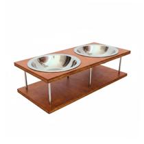 Comedouro Gato e Cachorro Duplo de Madeira e Inox Elevado 10cm Comedouro Gato e Cachorro Duplo de Madeira e Inox Elevado 10cm