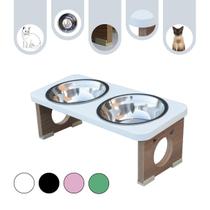 Comedouro Gato Pet MDF Elevado Duplo Colors Branco - Inox Comedouro Gato Pet MDF Elevado Duplo Colors Branco - Inox