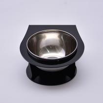 Comedouro Individual para Pets em Acrílico Preto Com Tigela em Inox- Ideal para ração e sachê