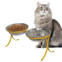 Comedouro Inox Duplo Alto Pet para Gatos Ração e Agua PetGang: Amarelo