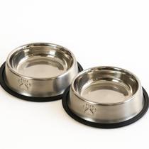 Comedouro Inox Pet Kit 2 Para Cães e Gatos Antiderrapante
