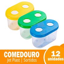 Comedouro Jel Plast 2 Furos sem Gancho Médio - Cores Mistas 250ml - Embalagem com 12 Unidades (SORTIDO)
