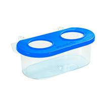 Comedouro Jel Plast Pet Piu 2 Furos com Gancho Cristal Azul para Pássaros - 100ml Comedouro Jel Plast Pet Piu 2 Furos com Gancho Cristal Azul para Pássaros - 100ml