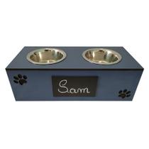 Comedouro Lousa Duplo Azul para Cães e Gatos - Tam. M