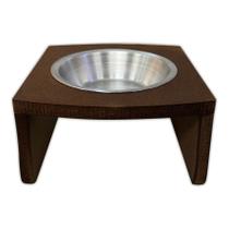 Comedouro Madeira Com 1 Pote Em Inox Para Pet Cachorro Gato