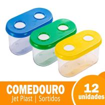 Comedouro Médio Jel Plast 2 Furos sem Gancho 150ml - 12 Unidades (CORES SORTIDAS) Comedouro Médio Jel Plast 2 Furos sem Gancho 150ml - 12 Unidades (CORES SORTIDAS)