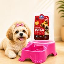 Comedouro ou Bebedouro Rosa Caes Gato Agua Racao Grande