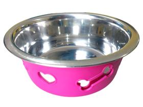 Comedouro p/ Cachorro em Inox Antiderrapante Rosa 850 ml - The Pets Brasil