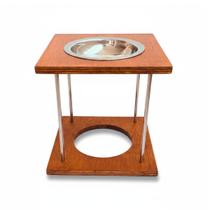 Comedouro para Cachorro Elevado 20cm Inox e Madeira