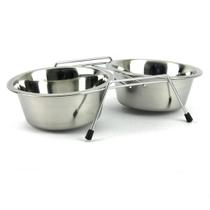 Comedouro para Cachorro Gato Duplo Inox Suspenso 240ml