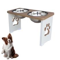Comedouro Para Cachorro Grande Elevado Duplo Pet MDF 25 cm - Inox