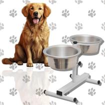 Comedouro para Cães Duplo Com Regulagem Grande 2x2lt Comedouro para Cães Duplo Com Regulagem Grande 2x2lt