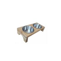 Comedouro para pet madeira com 2 potes em inox