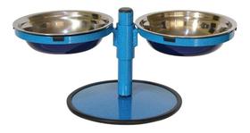 Comedouro Pequeno Duplo Inox Altura Regulável Cães e Gatos PetGang Azul