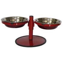 Comedouro Pequeno Duplo Inox Altura Regulável Cães e Gatos PetGang Vermelho Comedouro Pequeno Duplo Inox Altura Regulável Cães e Gatos PetGang Vermelho
