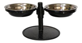 Comedouro Pequeno Duplo Inox Altura Regulável Cães e Gatos Preto