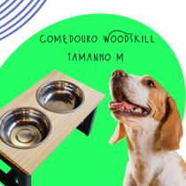 Comedouro Pet Cães E Gatos Premium Elevado M 2 Potes Inox - Woodskill