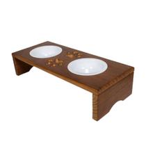 Comedouro Pet para Cães e Gatos Madeira Maciça Elevado Duplo Com 2 Potes Comedouro Pet para Cães e Gatos Madeira Maciça Elevado Duplo Com 2 Potes