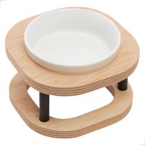 Comedouro Pet Simples P Duplo Em Madeira E Porcelana Marrom Claro Comedouro Pet Simples P Duplo Em Madeira E Porcelana Marrom Claro