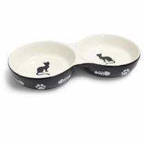 Comedouro porcelana duplo preto 150ml cada