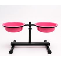 Comedouro Regulável para Cachorro com Duas Tigelas Ajustável em Altura Rosa