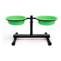 Comedouro Regulável para Cachorros com Altura Ajustável e Tigelas Verde