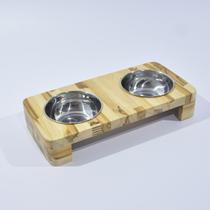 Comedouro Retangular em Madeira Teca com Tigela de Inox para Pets