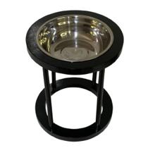 Comedouro Suporte Elevado Extra G Preto Madeira Pinus 40cm Altura Tigela Inox 1,8L