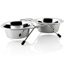 Comedouro Tigela Duplo Inox Duplo Para Cães E Gatos